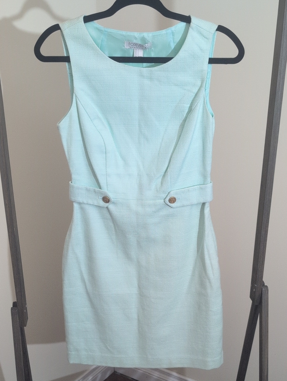 Forever 21 | Mint Textured Sleeveless Sheath Dress with Waist Tab
